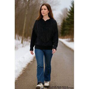 Vintage Pioneer Wear Suede Sweater L Western Goth Rodeo Fringe 100% Leather